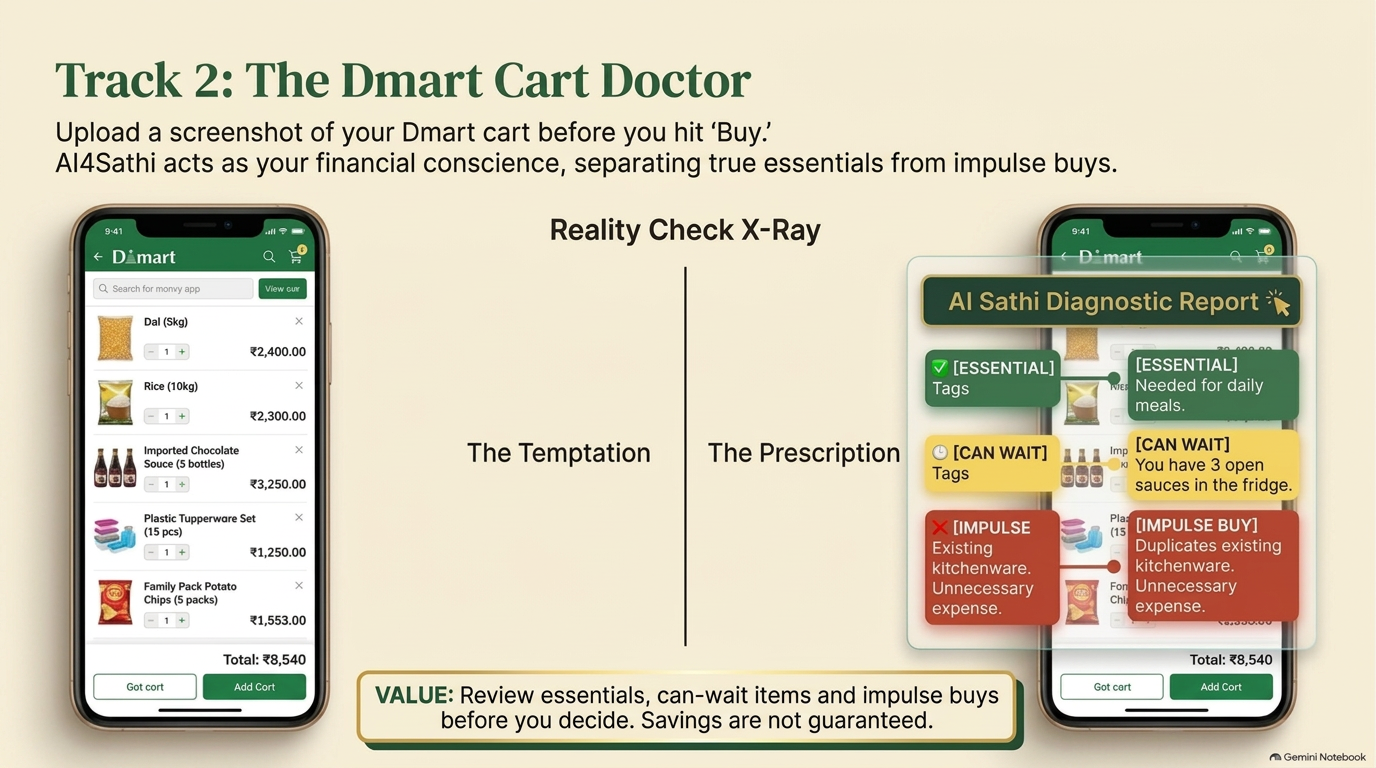 Sample shopping cart review separating essentials, items that can wait and impulse purchases